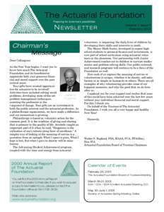 The Actuarial Foundation, Vol.1, Issue No.1, February 2001 newsletter