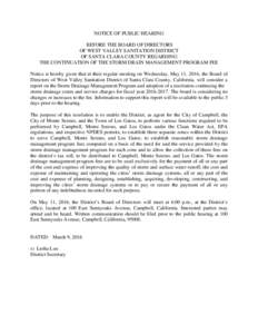 NOTICE OF PUBLIC HEARING BEFORE THE BOARD OF DIRECTORS