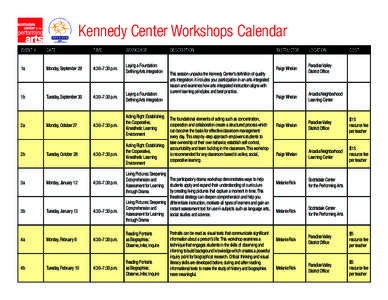 Kennedy Center Workshops Calendar EVENT # DATE  TIME