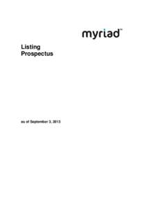 Listing Prospectus as of September 3, 2013  Listing Prospectus Myriad Group AG