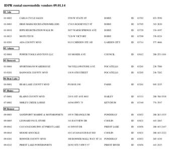 IDPR rental snowmobile vendors[removed]Ada[removed]CARLS CYCLE SALES