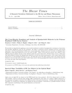 T he Blazar T imes A Research Newsletter Dedicated to the BL Lac and Blazar Phenomena No. 53 — April 2003 Editor: Travis A. Rector ([removed])