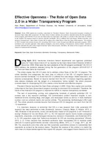 Effective Openness – The Role of Open Data 2.0 in a Wider Transparency Program Alon Peled, Department of Political Science, the Hebrew University of Jerusalem, Israel ([removed]). Abstract: Since 2009