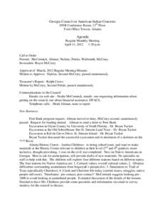 Georgia Council on American Indian Concerns DNR Conference Room, 13th Floor Twin Office Towers, Atlanta Agenda Regular Monthly Meeting