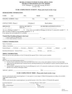 MICHIGAN INDIAN TUITION WAIVER APPLICATION