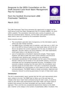 Response to the SEPA Consultation on the Draft Second Cycle River Basin Management Plan for Scotland from the Scottish Environment LINK Freshwater Taskforce March 2015