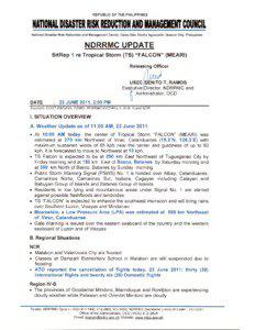 NDRRMC Update SITREP 1 re TS FALCON 23 June 2011, 2PM