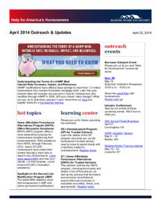April 2014 Outreach & Updates  April 22, 2014 outreach events