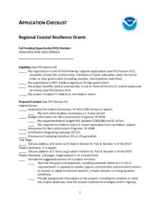 APPLICATION CHECKLIST: Regional Coastal Resilience Grants