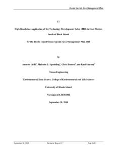 Ocean Special Area Management Plan  17. High Resolution Application of the Technology Development Index (TDI) in State Waters South of Block Island for the Rhode Island Ocean Special Area Management Plan 2010