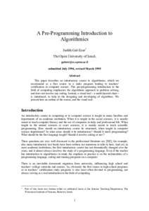 A Pre-Programming Introduction to Algorithmics Judith Gal-Ezer1 The Open University of Israel, 