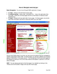 How to Navigate www.hud.gov Basic Navigation: You can move through HUD’s web site in 3 ways: • •  TOPICS