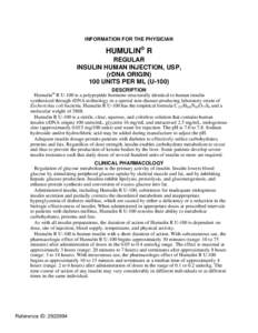 A3.03 NL 5990 AMP INFORMATION FOR THE PHYSICIAN HUMULIN® R   REGULAR