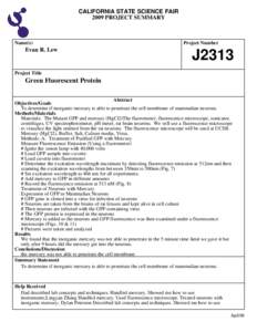 CALIFORNIA STATE SCIENCE FAIR 2009 PROJECT SUMMARY Name(s)  Evan R. Lew