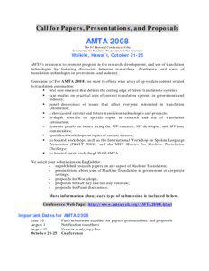 Call for Papers, Presentations, and Proposals  AMTA 2008