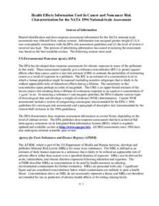 Health Effects Information Used In Cancer and Noncancer Risk Characterization for the NATA 1996 National-Scale Assessment Sources of Information Hazard identification and dose-response assessment information for the NATA