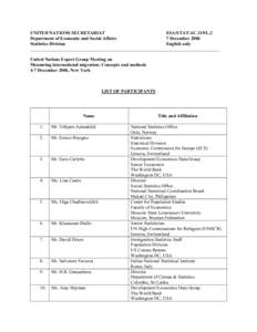 UNITED NATIONS SECRETARIAT ESA/STAT/AC.119/L.2 Department of Economic and Social Affairs 7 December 2006 Statistics Division English only