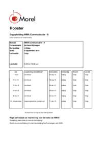 Rooster Dagopleiding NIMA Communicatie - A (onder voorbehoud van roostermutaties) Module Cursusplaats