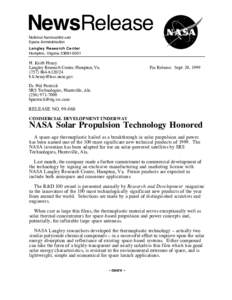 NewsRelease National Aeronautics and Space Administration Langley Research Center Hampton, Virginia[removed]