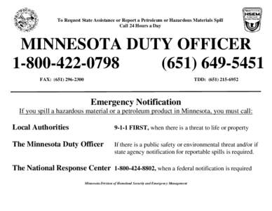 Minnesota Duty Officer Information