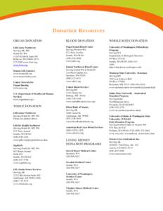 Donation Resources ORGAN DONATION BLOOD DONATION  WHOLE BODY DONATION
