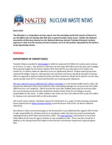 Radioactive waste / Waste Isolation Pilot Plant / Nuclear Waste Policy Act / Deep geological repository / Hanford Site / Savannah River Site / United States Department of Energy / Nuclear power / Spent nuclear fuel / Nuclear technology / Energy / Nuclear physics