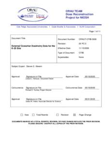 ORAU TEAM Dose Reconstruction Project for NIOSH Oak Ridge Associated Universities I Dade Moeller & Associates I MJW Corporation Page 1 of 11