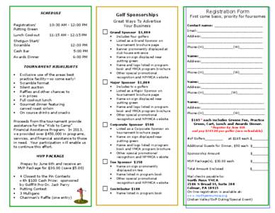 SCHEDULE  Golf Sponsorships Registration/ Putting Green