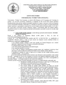 MINISTERUL EDUCAŢIEI NAȚIONALE ȘI CERCETĂRII ȘTIINȚIFICE UNIVERSITATEA 