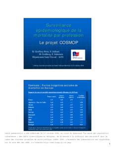 Surveillance épidémiologique de la mortalité par profession Le projet COSMOP B. Geoffroy-Perez, S. Julliard, M. Goldberg, E. Imbernon