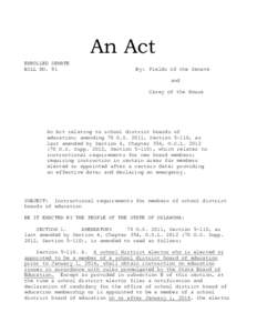 An Act ENROLLED SENATE BILL NO. 91 By: Fields of the Senate and