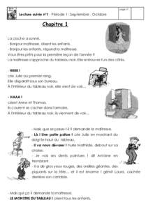 page n° :  Lecture suivie n°1 - Période 1 : Septembre - Octobre Chapitre 1 La cloche a sonné.