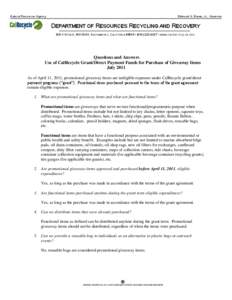 Questions and Answers: Use of CalRecycle Grant/Direct Payment Funds for Purchase of Giveaway Items (July 2011)