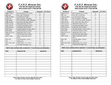 F.A.S.T. Rescue Inc.  F.A.S.T. Rescue Inc. First Aid Kit Inspection Sticker Nova Scotia Level 1 First Aid Kit