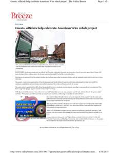 Guests, officials help celebrate American Wire rehab project | The Valley Breeze  Page 1 of[removed]