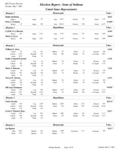 2002 Primary Election Tuesday, May 7, 2002 Election Report - State of Indiana United States Representative Democratic