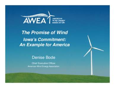 The Promise of Wind Iowa’s Commitment: An Example for America Denise Bode Chief Executive Officer American Wind Energy Association