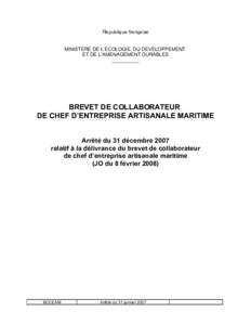 République française MINISTERE DE L’ECOLOGIE, DU DEVELOPPEMENT ET DE L’AMENAGEMENT DURABLES __________  BREVET DE COLLABORATEUR