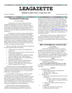 LEAGAZETTE Published by Idaho Writers’ League Since 1944 Volume 67, Number 2 Presidential Ponderings By David E. Hibberd