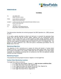 Eagle Mine surface water and groundwater monitoring in 2014