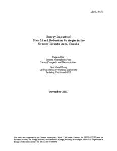 Energy Impacts of Heat Island Reduction Strategies in the Greater Toronto Area, Canada