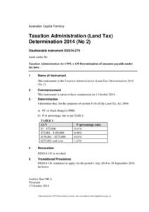 Australian Capital Territory  Taxation Administration (Land Tax) Determination[removed]No 2) Disallowable instrument DI2014-279 made under the