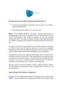 S2 Grupo, dentro de las 100 principales empresas del sector TI • La revista ComputerWorld, publicación líder del sector TI en España, publica su Ranking 2014.