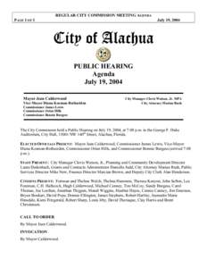 REGULAR CITY COMMISSION MEETING AGENDA PAGE 1 OF 1 July 19, 2004  City of Alachua