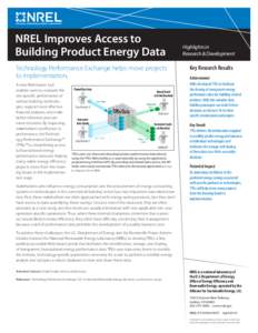 NREL Improves Access to Building Product Energy Data Technology Performance Exchange helps move projects to implementation. A new Web-based tool enables users to evaluate the