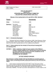 Offshore Industry Advisory Committee Helicopter Liaison Group (OIAC HLG) - Minutes of the meeting held on 26 June 2012 at HSE, Aberdeen