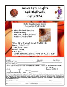 Junior Lady Knights Hillsboro Basketball Skills Basketball Skills Camp 2014 Camp 2011