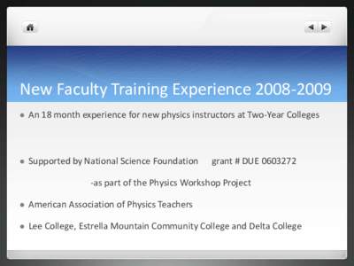 New Faculty Training Experience