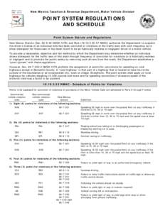 MVD–11011 REVNew Mexico Taxation & Revenue Department, Motor Vehicle Division  POINT SYSTEM REGULATIONS