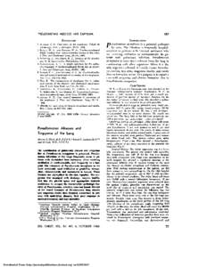 PSEUDOMONAS ABSCESS AND EMPYEMA  REFWEUCES 1 \VAL=. J. 11. Carcinoma of thr esophagus Cobalt 60 teletherapy. .-\rr~er 1 Rortzteen.. 9 l : 6 i . 19W. 2 KILLEX.